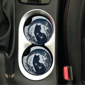 🎄 Floral Black Cat Car Coaster 2 Pack | Car Accessories